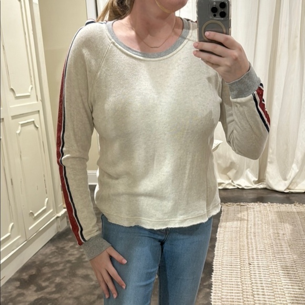 Splendid Chaser Cream Sweater with Striped Sleeves